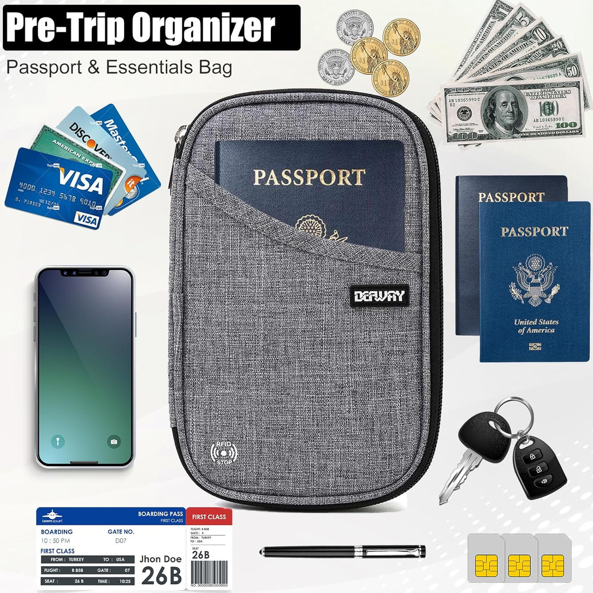 Passport Holder for Travel, Rfid Blocking Passport Wallet Travel Wallet Waterproof Case for Cards Passport Case, Travel Document Organizer Credit Cards Case Rfid Passport Holder for Travel