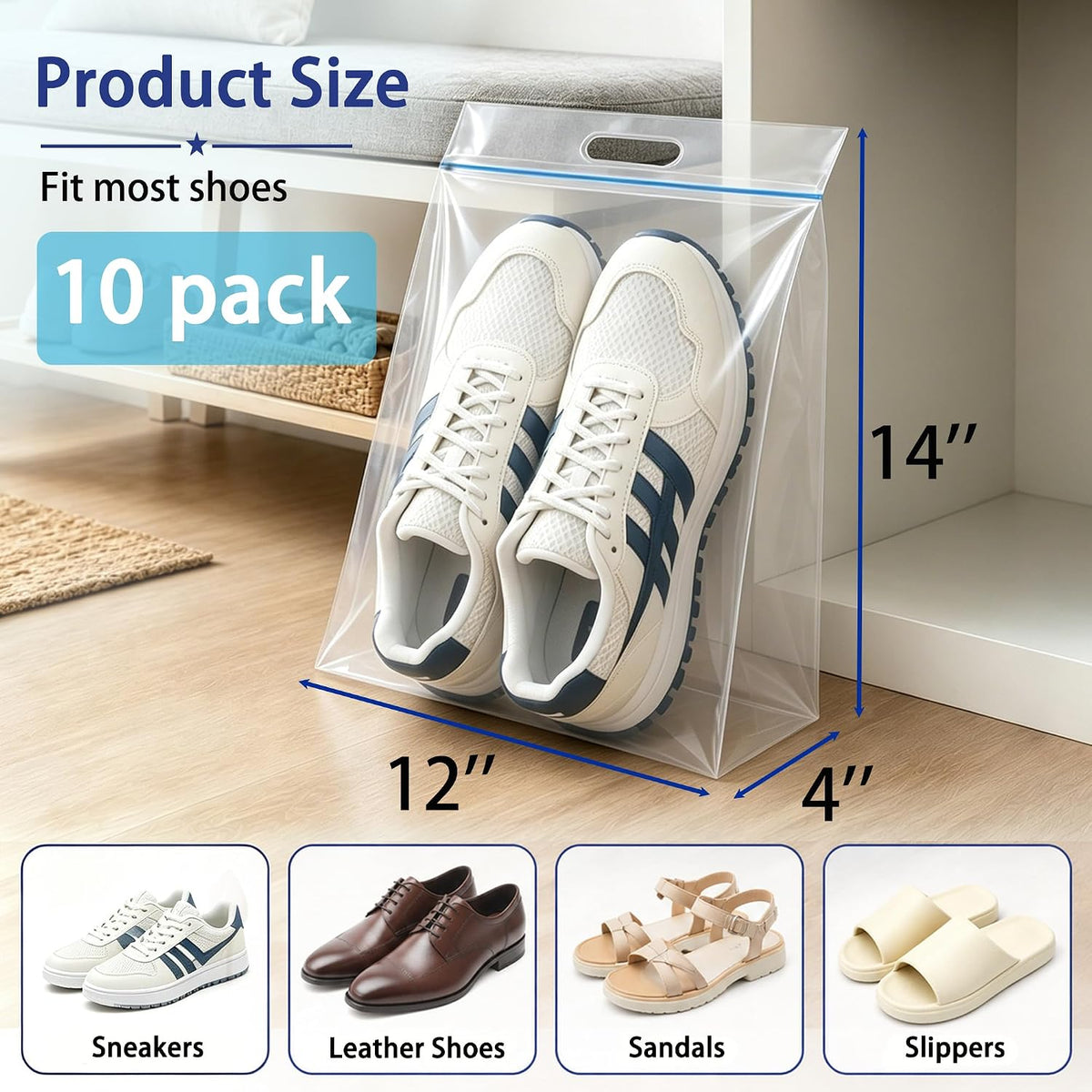 Waterproof Shoe Bags for Travel Packing Storage | Smellproof, Travel Essentials, Multi Purpose, Extra Thick Plastic