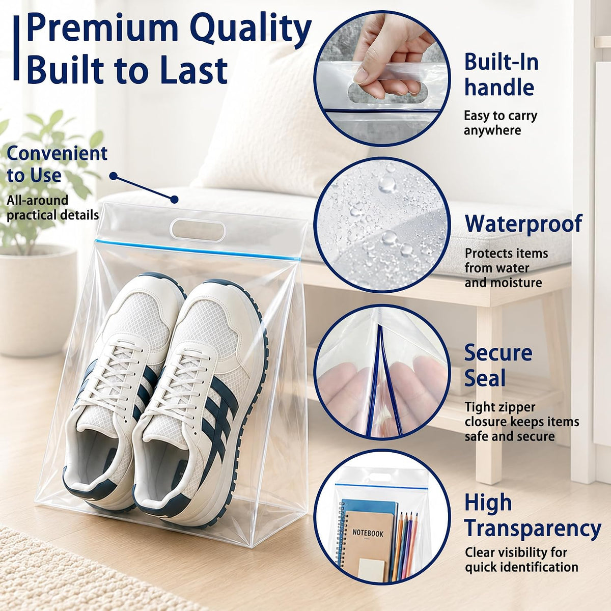 Waterproof Shoe Bags for Travel Packing Storage | Smellproof, Travel Essentials, Multi Purpose, Extra Thick Plastic