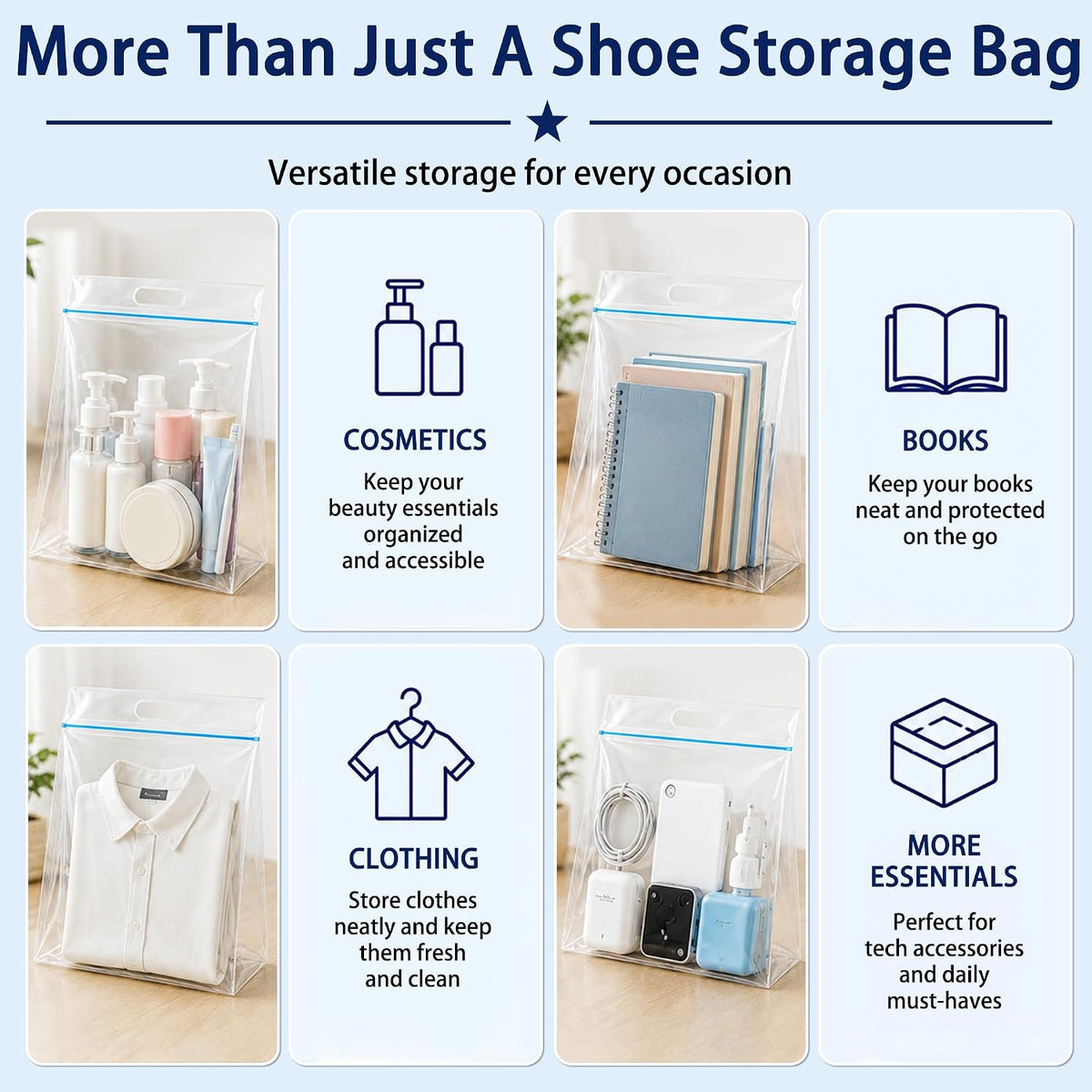 Waterproof Shoe Bags for Travel Packing Storage | Smellproof, Travel Essentials, Multi Purpose, Extra Thick Plastic