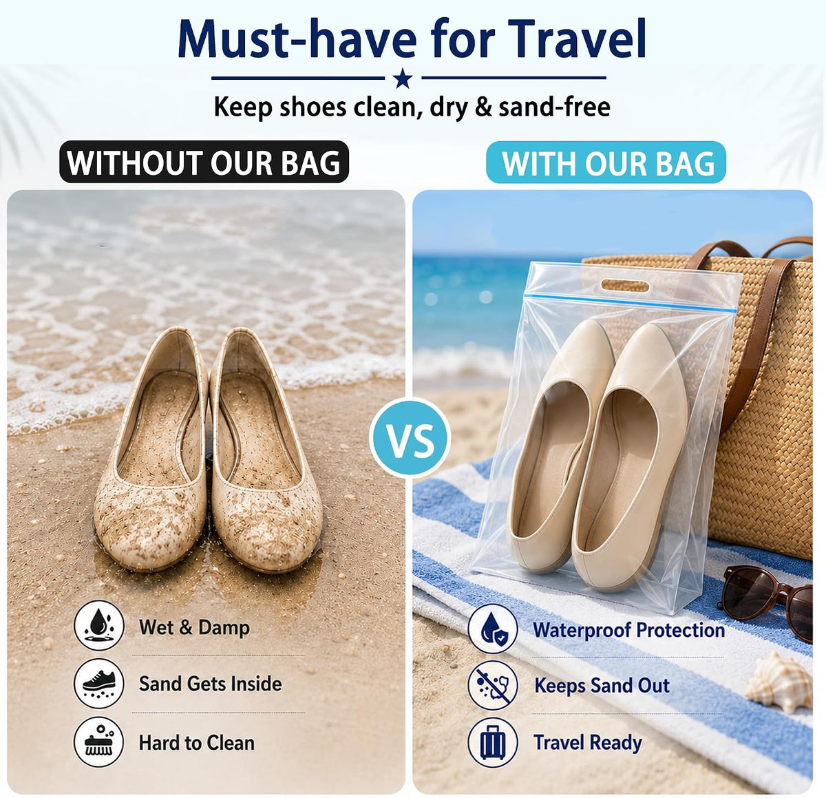 Waterproof Shoe Bags for Travel Packing Storage | Smellproof, Travel Essentials, Multi Purpose, Extra Thick Plastic