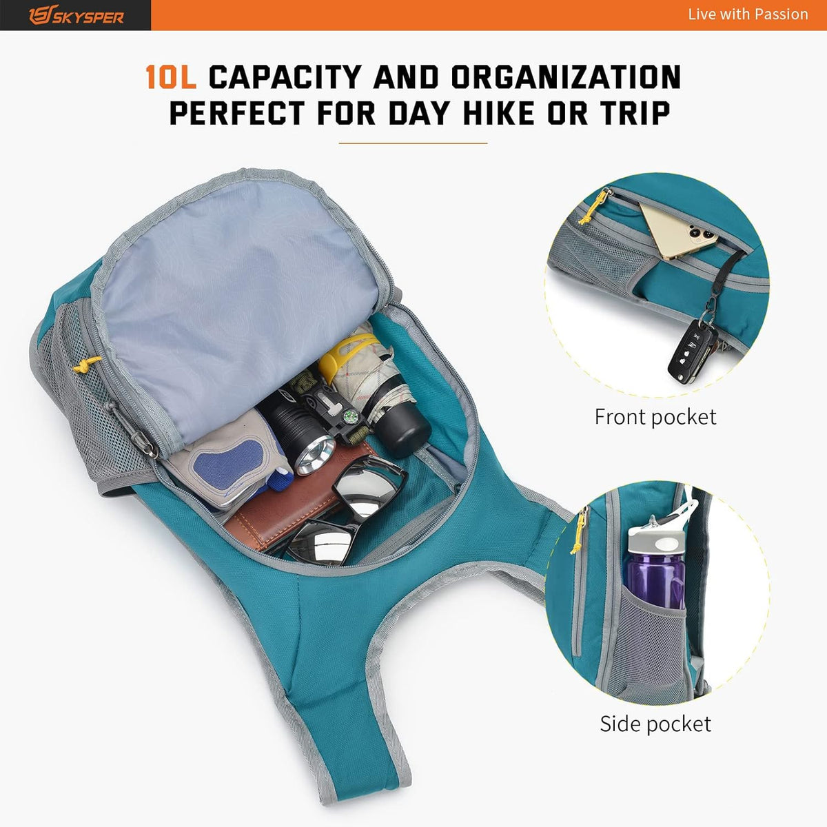 Small Daypack 10L Hiking Backpack Packable Lightweight Travel Day Pack for Women Men