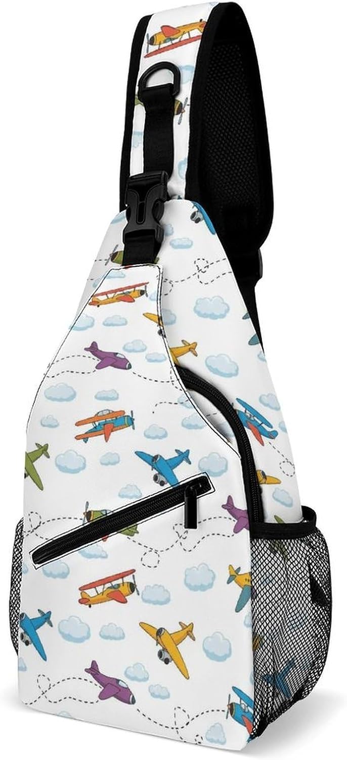 Men Women Sling Backpack Outdoor Sport Daypack Travel Bag, Multipurpose Anti-Theft Carry On Bag, Breathable Chest Sling Shoulder Backpacks Bags, Cute Aircraft Airplane