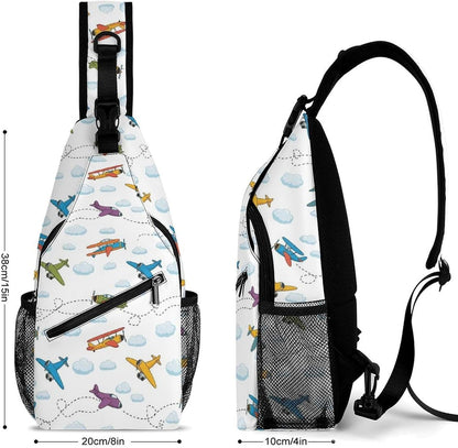Men Women Sling Backpack Outdoor Sport Daypack Travel Bag, Multipurpose Anti-Theft Carry On Bag, Breathable Chest Sling Shoulder Backpacks Bags, Cute Aircraft Airplane