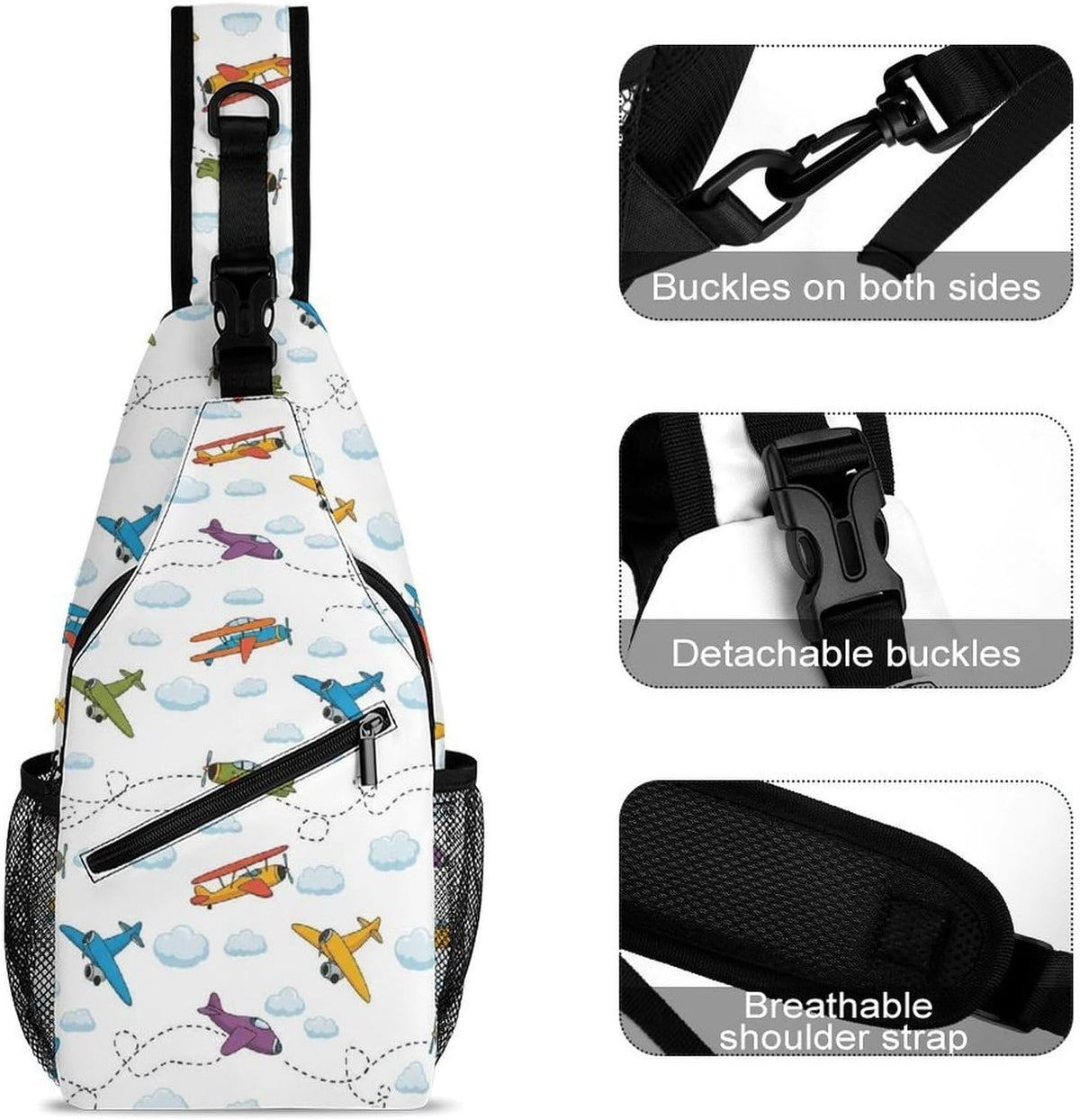 Men Women Sling Backpack Outdoor Sport Daypack Travel Bag, Multipurpose Anti-Theft Carry On Bag, Breathable Chest Sling Shoulder Backpacks Bags, Cute Aircraft Airplane