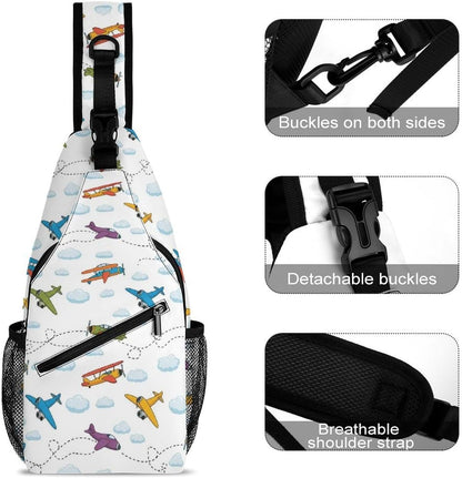 Men Women Sling Backpack Outdoor Sport Daypack Travel Bag, Multipurpose Anti-Theft Carry On Bag, Breathable Chest Sling Shoulder Backpacks Bags, Cute Aircraft Airplane