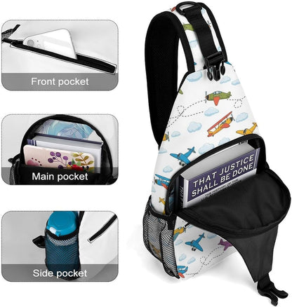 Men Women Sling Backpack Outdoor Sport Daypack Travel Bag, Multipurpose Anti-Theft Carry On Bag, Breathable Chest Sling Shoulder Backpacks Bags, Cute Aircraft Airplane