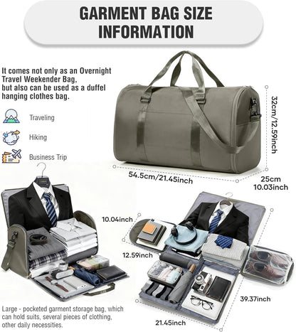 Convertible Garment Duffle Bags for Travel, Carry On Garment Bag for Women Men 2 in 1 Hanging Suit Bag, Large Weekender Bags for Business Trip Wedding Hanging Clothes Black