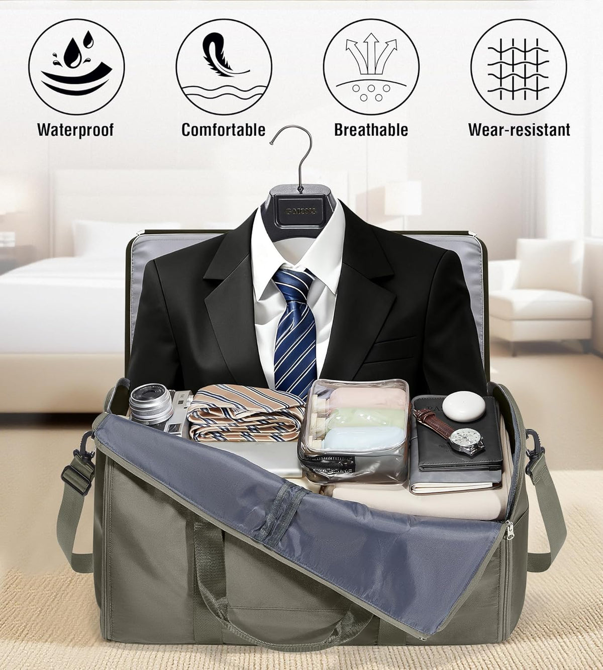 Convertible Garment Duffle Bags for Travel, Carry On Garment Bag for Women Men 2 in 1 Hanging Suit Bag, Large Weekender Bags for Business Trip Wedding Hanging Clothes Black