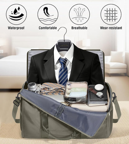 Convertible Garment Duffle Bags for Travel, Carry On Garment Bag for Women Men 2 in 1 Hanging Suit Bag, Large Weekender Bags for Business Trip Wedding Hanging Clothes Black