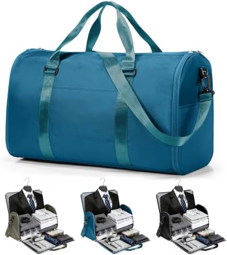 Convertible Garment Duffle Bags for Travel, Carry On Garment Bag for Women Men 2 in 1 Hanging Suit Bag, Large Weekender Bags for Business Trip Wedding Hanging Clothes Black