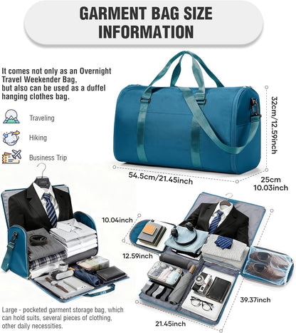 Convertible Garment Duffle Bags for Travel, Carry On Garment Bag for Women Men 2 in 1 Hanging Suit Bag, Large Weekender Bags for Business Trip Wedding Hanging Clothes Black