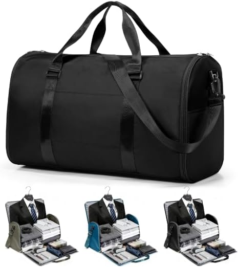 Convertible Garment Duffle Bags for Travel, Carry On Garment Bag for Women Men 2 in 1 Hanging Suit Bag, Large Weekender Bags for Business Trip Wedding Hanging Clothes Black