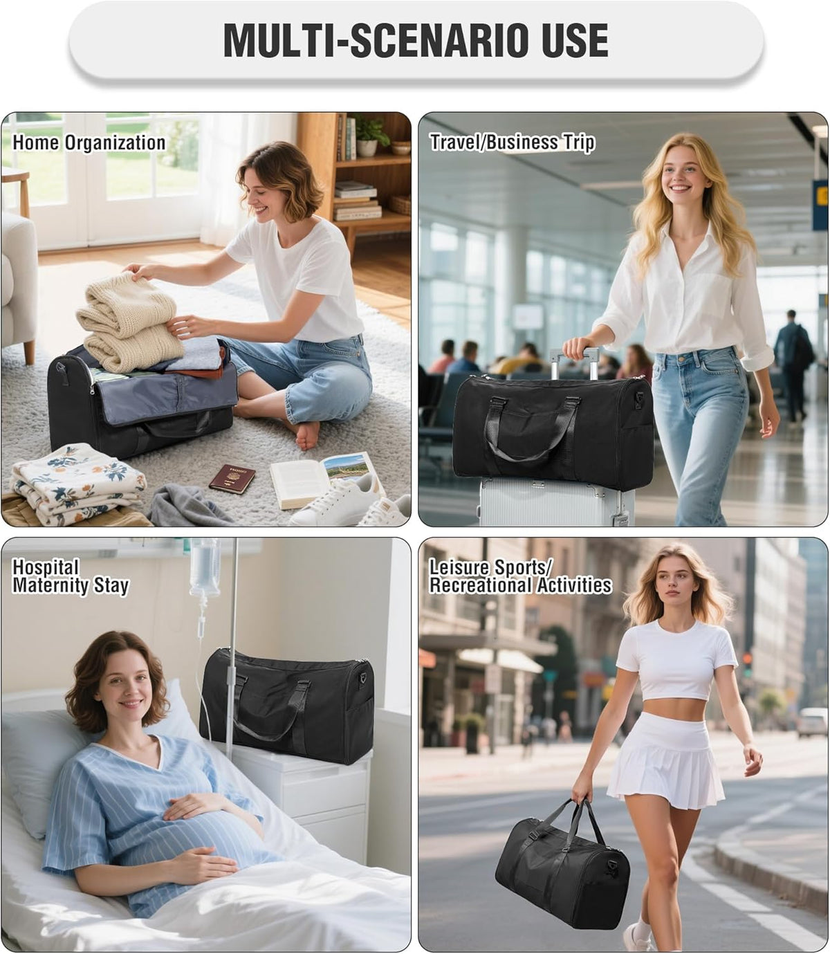 Convertible Garment Duffle Bags for Travel, Carry On Garment Bag for Women Men 2 in 1 Hanging Suit Bag, Large Weekender Bags for Business Trip Wedding Hanging Clothes Black