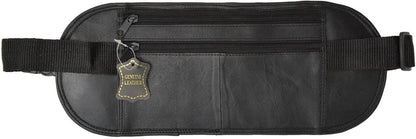 Leatherboss Genuine Leather Flat Fanny Pack Secured Travel Adjustable Multi Pocket Passpoet Holder for men women, Black