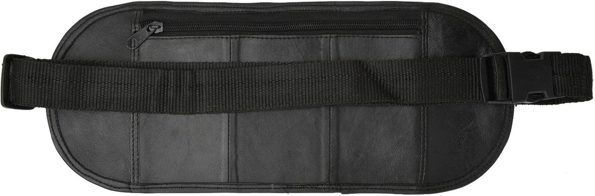Leatherboss Genuine Leather Flat Fanny Pack Secured Travel Adjustable Multi Pocket Passpoet Holder for men women, Black