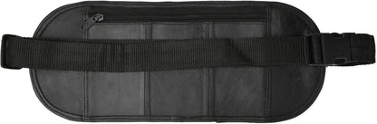 Leatherboss Genuine Leather Flat Fanny Pack Secured Travel Adjustable Multi Pocket Passpoet Holder for men women, Black