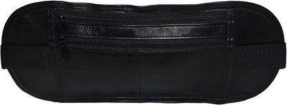 Leatherboss Genuine Leather Flat Fanny Pack Secured Travel Adjustable Multi Pocket Passpoet Holder for men women, Black