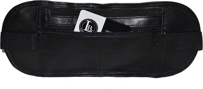 Leatherboss Genuine Leather Flat Fanny Pack Secured Travel Adjustable Multi Pocket Passpoet Holder for men women, Black