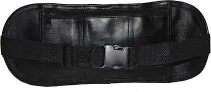 Leatherboss Genuine Leather Flat Fanny Pack Secured Travel Adjustable Multi Pocket Passpoet Holder for men women, Black