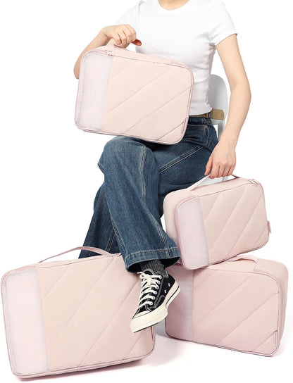 6 Set Packing Cubes for Travel, Luggage Organizer Bags with Shoe Bag, Lightweight, Durable Space Saver Bags Travel Essentials, Pink