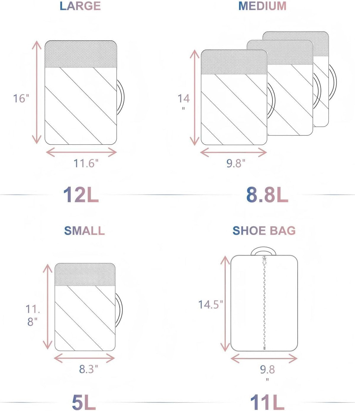 6 Set Packing Cubes for Travel, Luggage Organizer Bags with Shoe Bag, Lightweight, Durable Space Saver Bags Travel Essentials, Pink