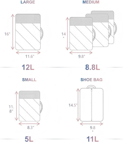 6 Set Packing Cubes for Travel, Luggage Organizer Bags with Shoe Bag, Lightweight, Durable Space Saver Bags Travel Essentials, Pink
