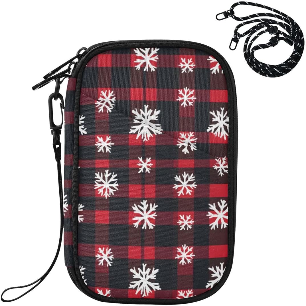 Red Black Plaid Snowflake Christmas Passport Holder Family Passport | for Women Men Rfid Blocking Passport Holders Bag Travel Document Organizer with Zipper