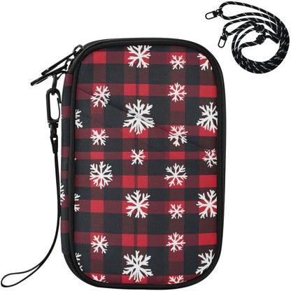 Red Black Plaid Snowflake Christmas Passport Holder Family Passport | for Women Men Rfid Blocking Passport Holders Bag Travel Document Organizer with Zipper