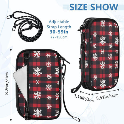Red Black Plaid Snowflake Christmas Passport Holder Family Passport | for Women Men Rfid Blocking Passport Holders Bag Travel Document Organizer with Zipper