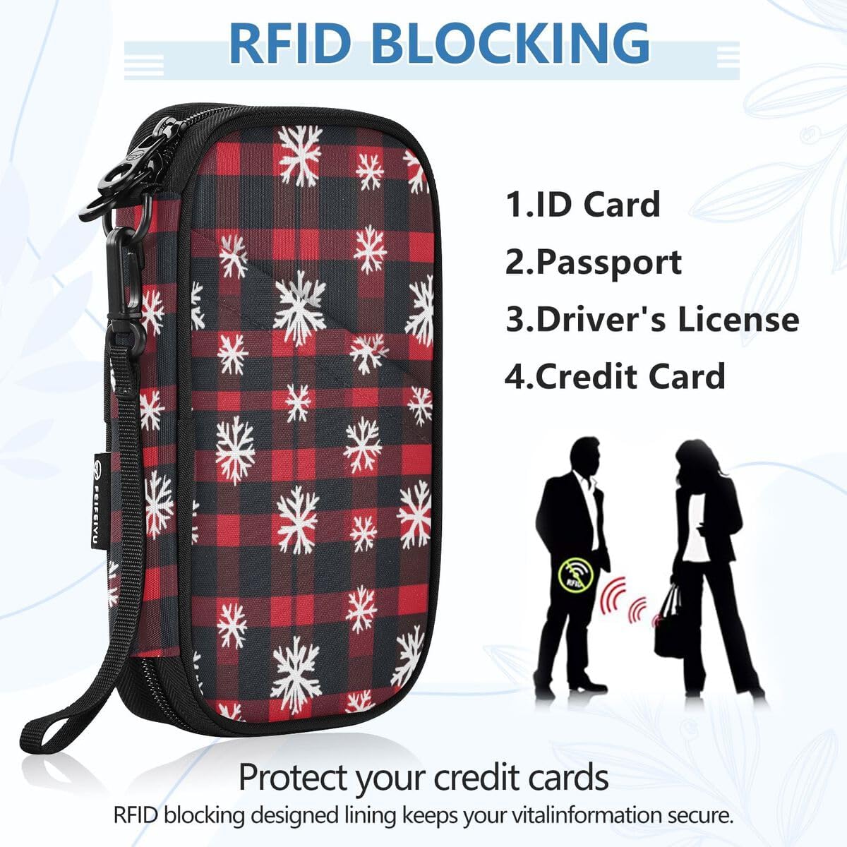 Red Black Plaid Snowflake Christmas Passport Holder Family Passport | for Women Men Rfid Blocking Passport Holders Bag Travel Document Organizer with Zipper