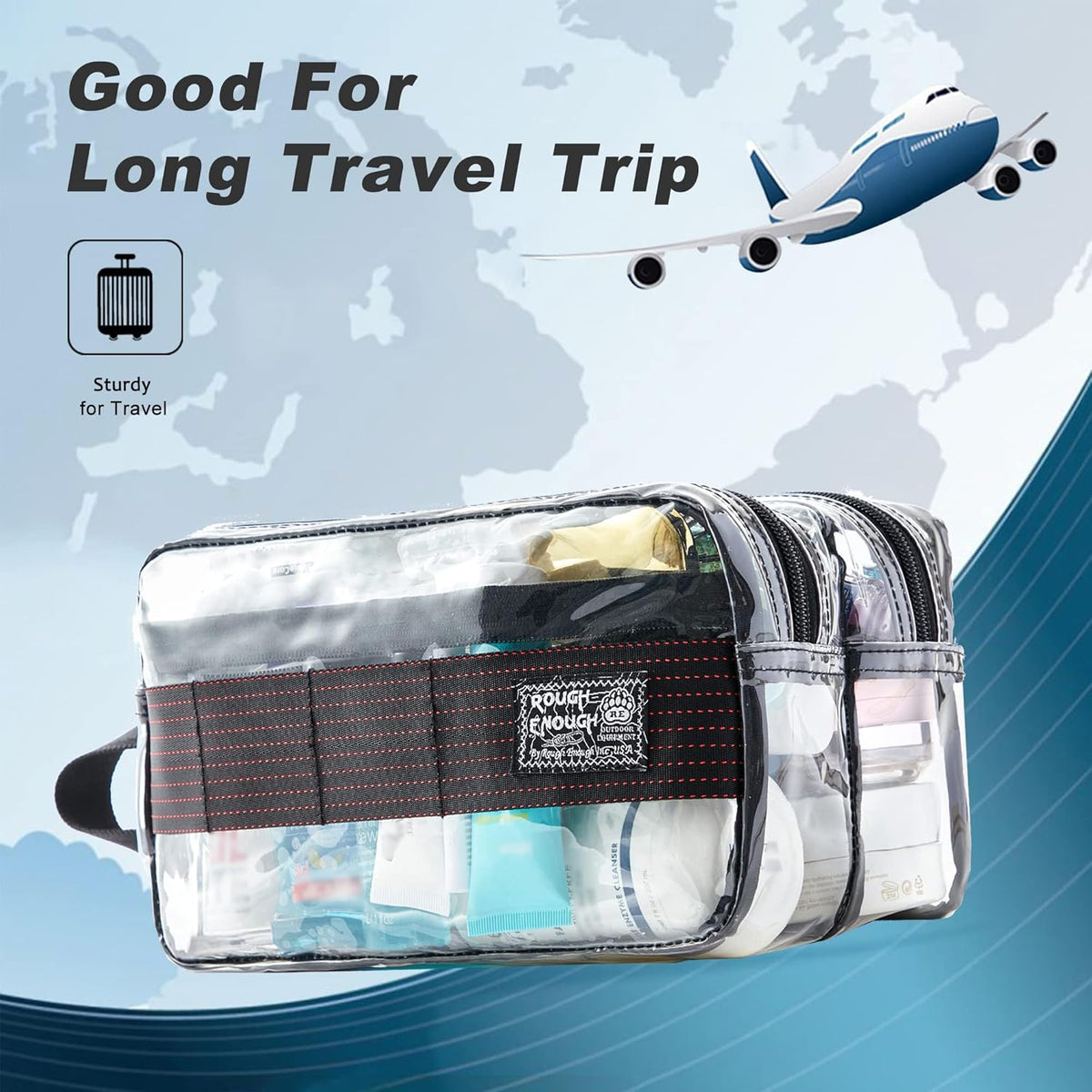 Rough Enough Clear Travel Toiletry Bag for Men Women Traveling Toiletries Essentials Shaving Hygiene Dopp Kit