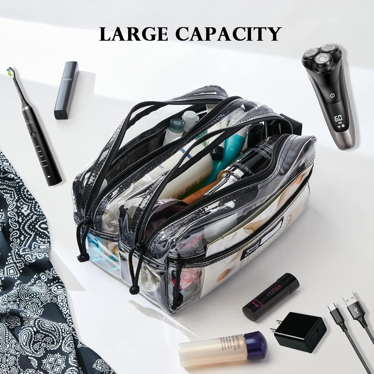 Rough Enough Clear Travel Toiletry Bag for Men Women Traveling Toiletries Essentials Shaving Hygiene Dopp Kit