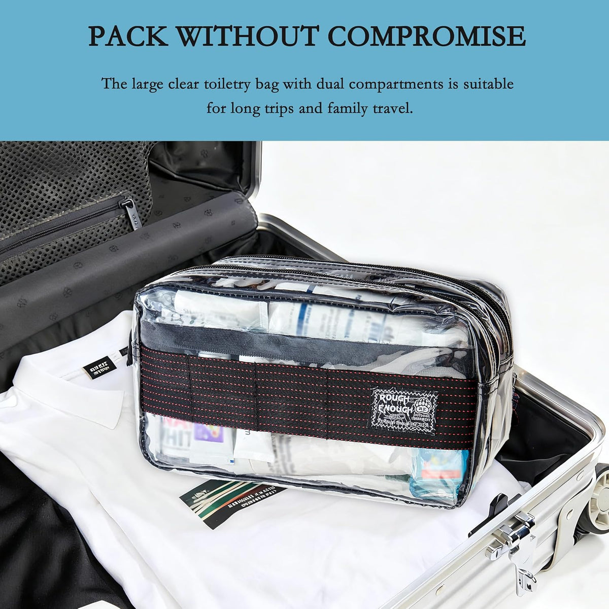 Rough Enough Clear Travel Toiletry Bag for Men Women Traveling Toiletries Essentials Shaving Hygiene Dopp Kit