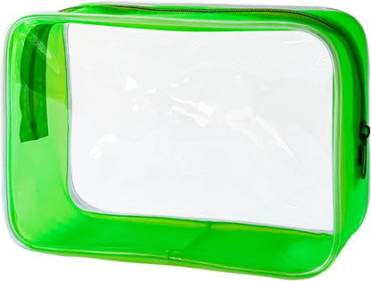 Stadium Approved Green Frame Clear Toiletry Bag TSA Approved Clear Organizer Bags Portable Travel Makeup Bags with Zipper for Women (Green)