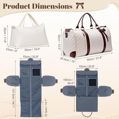 Garment Bags for Travel Women, 3 in 1 Convertible Garment Duffle Bags with Separated Tote Bag, Waterproof Suit Bag Travel Carry On Luggage Weekender Bag for Business Trip, Beige