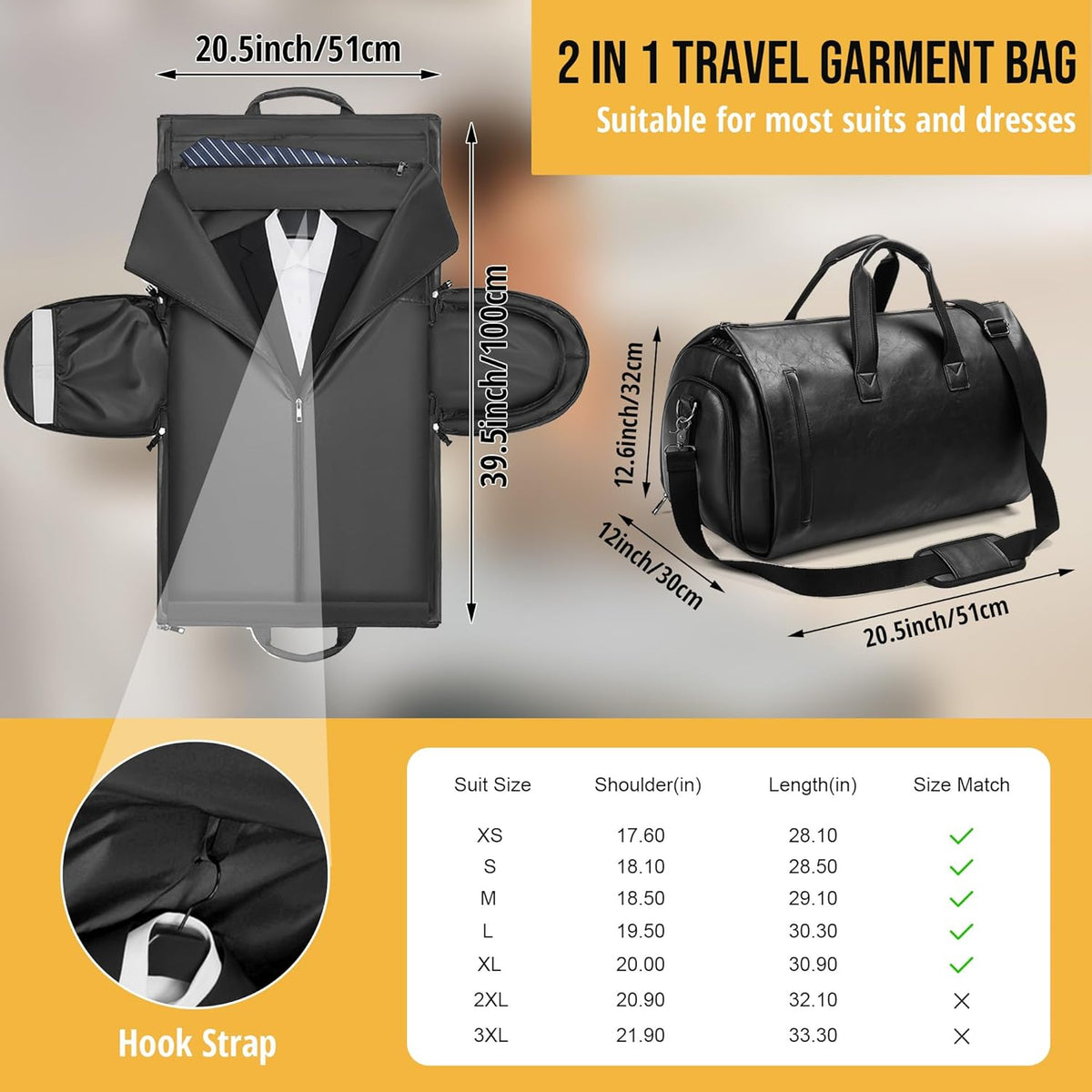 Convertible Garment Bag, Carry on Garment Duffel Bag with Shoulder Strap, Men's Women's Travel Clothing Bag with Shoe Compartment, 2-in-1 Hanging Suitcase Suit Business Travel Bag (Blue)
