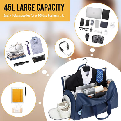 Convertible Garment Bag, Carry on Garment Duffel Bag with Shoulder Strap, Men's Women's Travel Clothing Bag with Shoe Compartment, 2-in-1 Hanging Suitcase Suit Business Travel Bag (Blue)