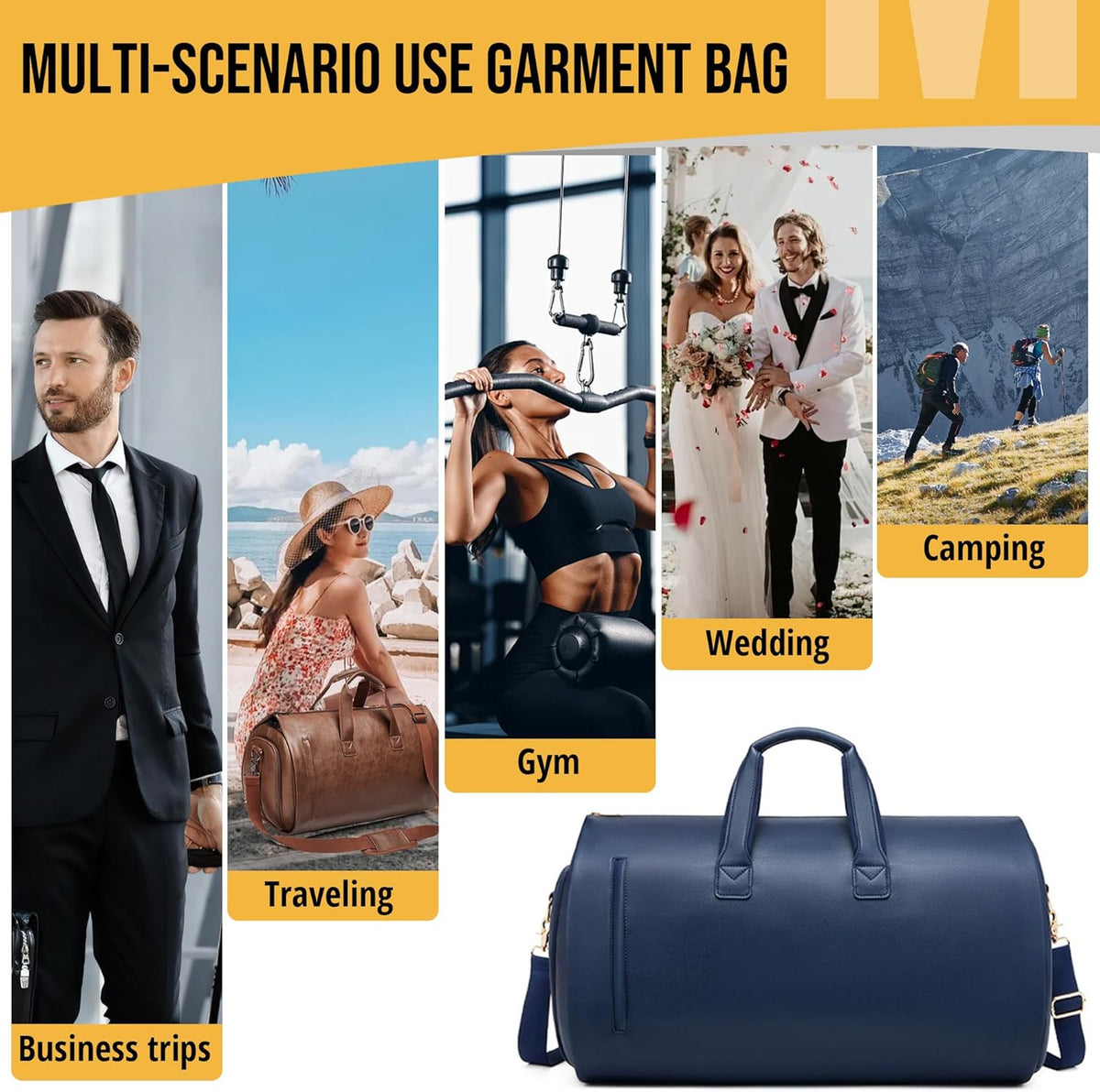 Convertible Garment Bag, Carry on Garment Duffel Bag with Shoulder Strap, Men's Women's Travel Clothing Bag with Shoe Compartment, 2-in-1 Hanging Suitcase Suit Business Travel Bag (Blue)