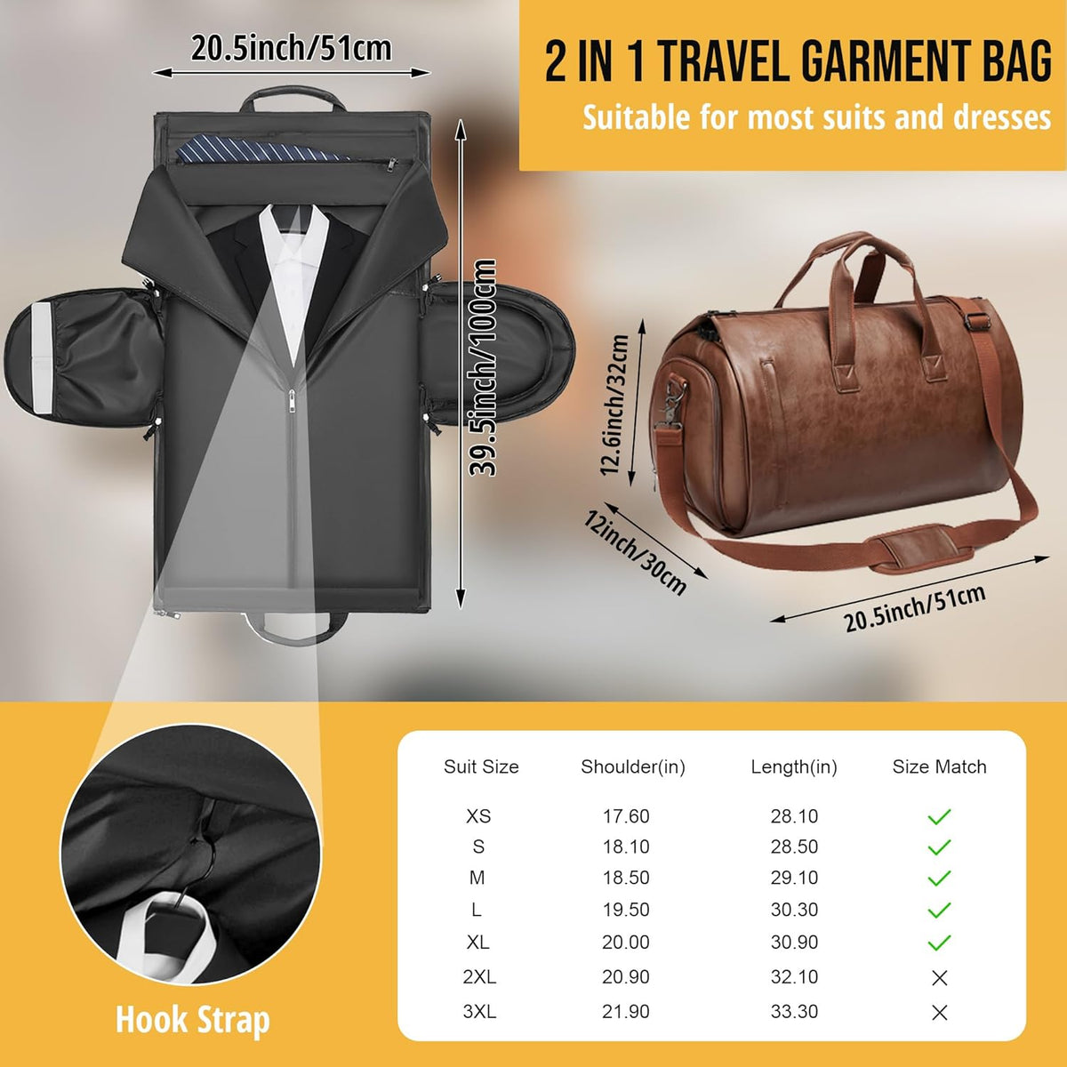 Convertible Garment Bag, Carry on Garment Duffel Bag with Shoulder Strap, Men's Women's Travel Clothing Bag with Shoe Compartment, 2-in-1 Hanging Suitcase Suit Business Travel Bag (Blue)