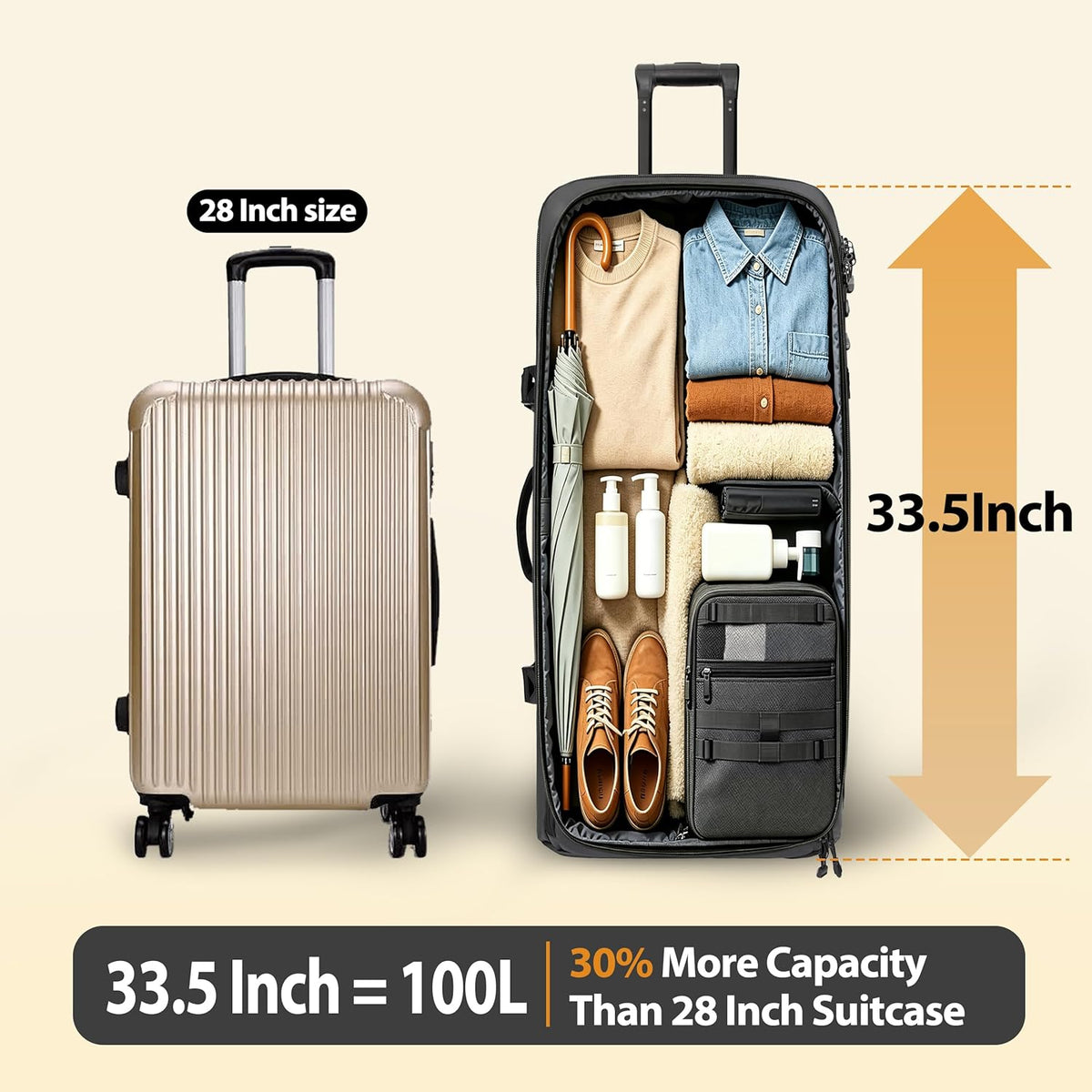 33 Inch 100L Extra Large Rolling Duffle Bag with Wheels, Wet Pocket & Shoe Compartment, Heavy Duty Water Resistant Wheeled Duffel for Moving Travel Camping