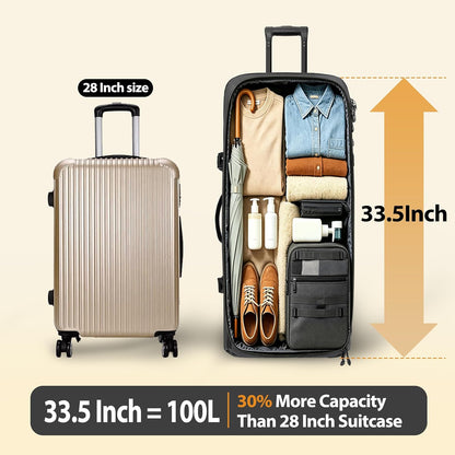 33 Inch 100L Extra Large Rolling Duffle Bag with Wheels, Wet Pocket & Shoe Compartment, Heavy Duty Water Resistant Wheeled Duffel for Moving Travel Camping