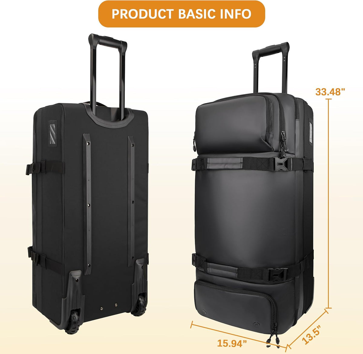 33 Inch 100L Extra Large Rolling Duffle Bag with Wheels, Wet Pocket & Shoe Compartment, Heavy Duty Water Resistant Wheeled Duffel for Moving Travel Camping