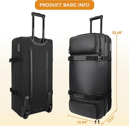 33 Inch 100L Extra Large Rolling Duffle Bag with Wheels, Wet Pocket & Shoe Compartment, Heavy Duty Water Resistant Wheeled Duffel for Moving Travel Camping