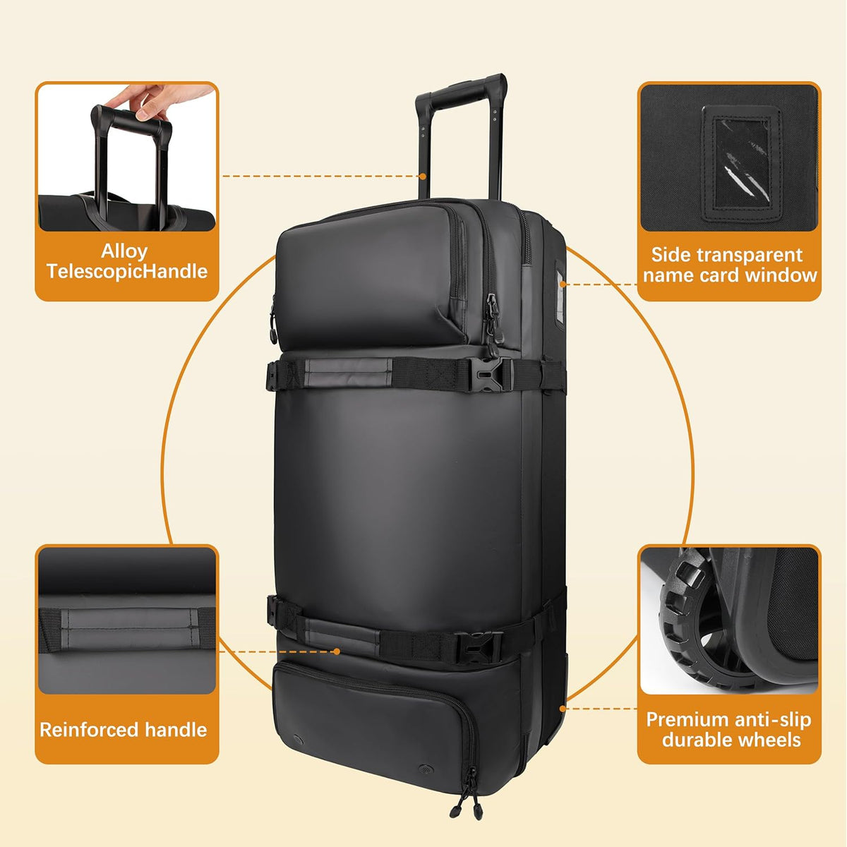 33 Inch 100L Extra Large Rolling Duffle Bag with Wheels, Wet Pocket & Shoe Compartment, Heavy Duty Water Resistant Wheeled Duffel for Moving Travel Camping