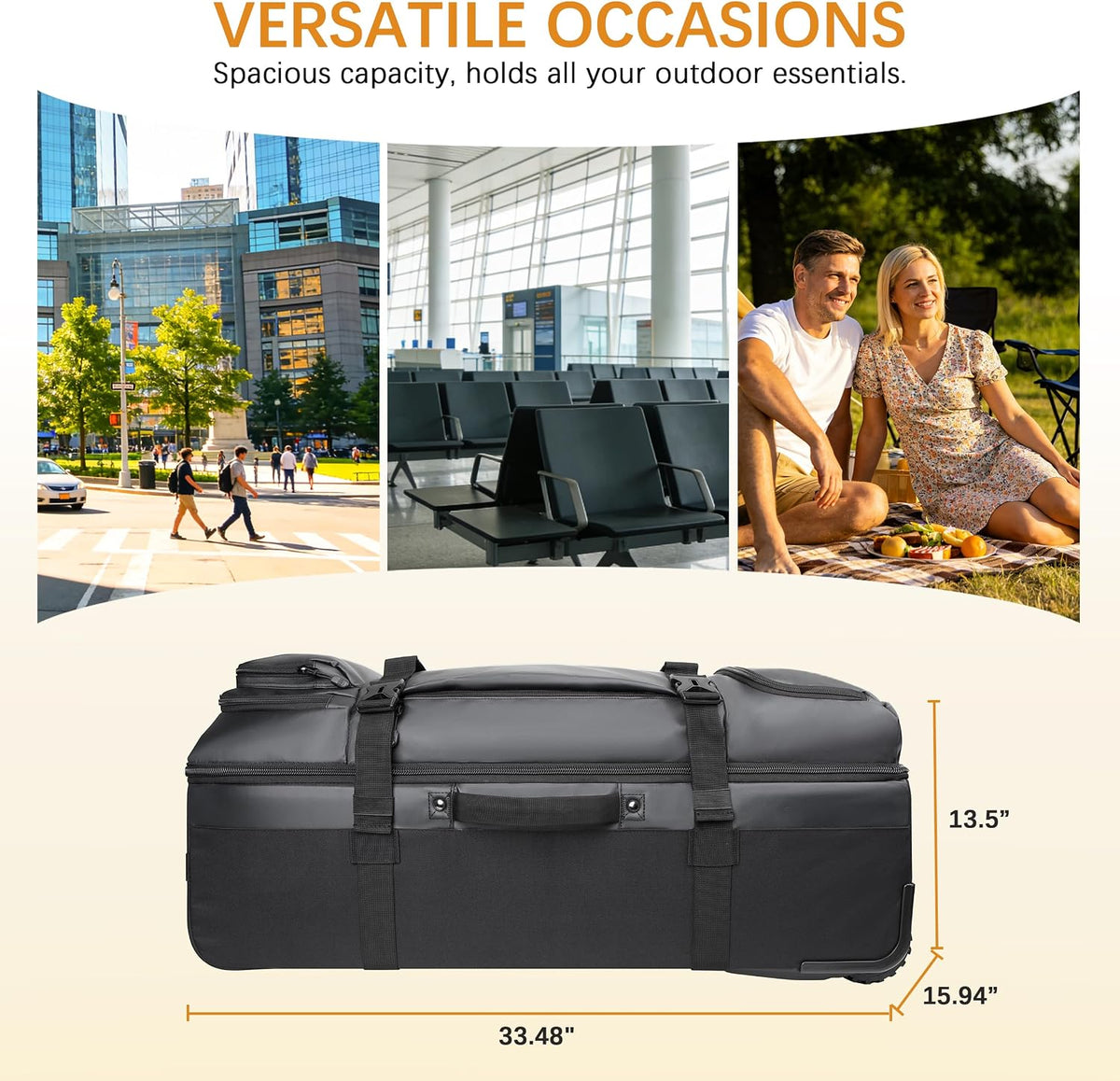 33 Inch 100L Extra Large Rolling Duffle Bag with Wheels, Wet Pocket & Shoe Compartment, Heavy Duty Water Resistant Wheeled Duffel for Moving Travel Camping