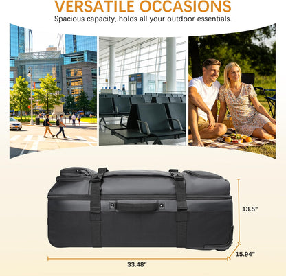 33 Inch 100L Extra Large Rolling Duffle Bag with Wheels, Wet Pocket & Shoe Compartment, Heavy Duty Water Resistant Wheeled Duffel for Moving Travel Camping