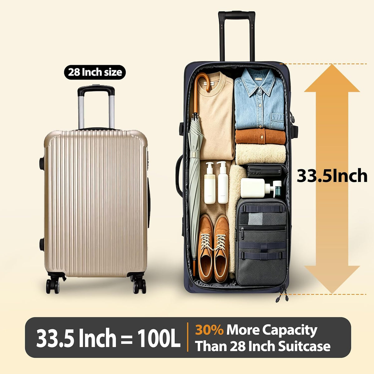 33 Inch 100L Extra Large Rolling Duffle Bag with Wheels, Wet Pocket & Shoe Compartment, Heavy Duty Water Resistant Wheeled Duffel for Moving Travel Camping