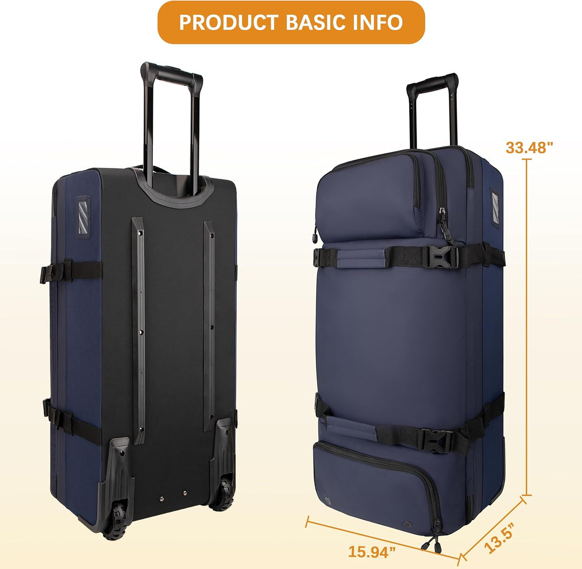 33 Inch 100L Extra Large Rolling Duffle Bag with Wheels, Wet Pocket & Shoe Compartment, Heavy Duty Water Resistant Wheeled Duffel for Moving Travel Camping