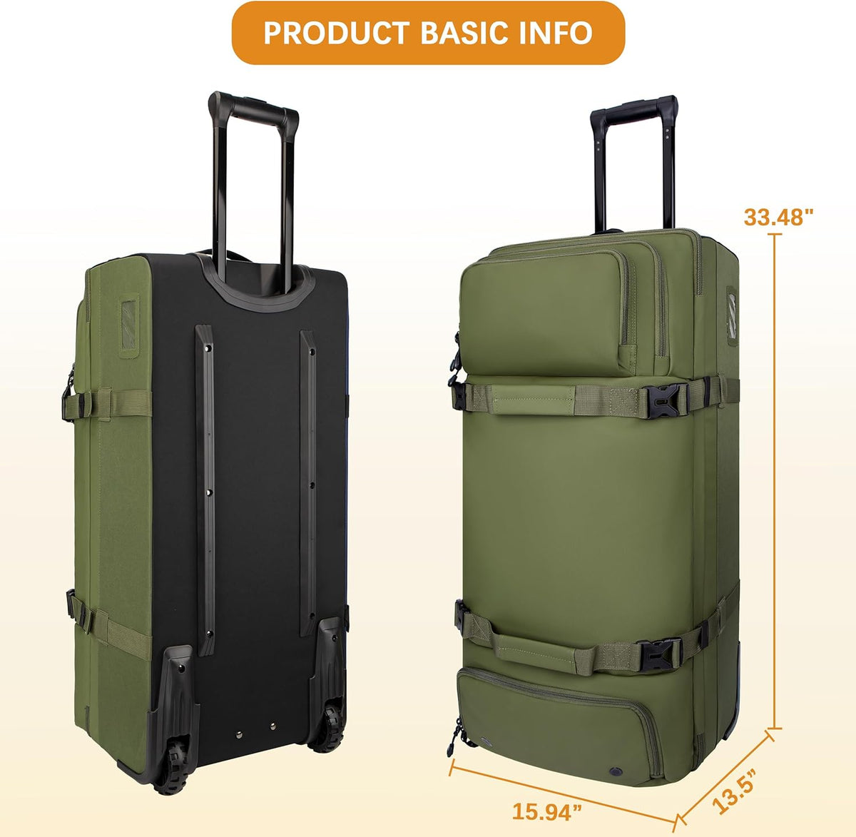 33 Inch 100L Extra Large Rolling Duffle Bag with Wheels, Wet Pocket & Shoe Compartment, Heavy Duty Water Resistant Wheeled Duffel for Moving Travel Camping